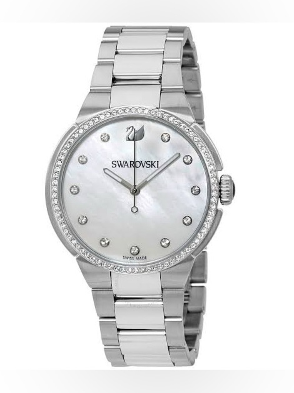 Swarovski Silver Crystal-Accented Women's Watch - Silver Mother-of-Pearl Dial
